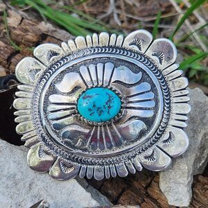 Tommy Thomas Singer Navajo Belt Buckle Kingman turquoise sterling silver signed